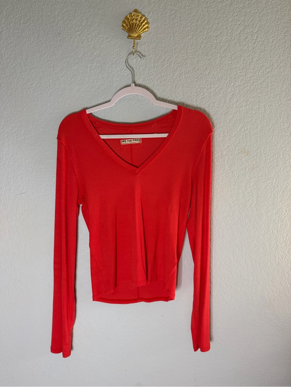 We The Free Red V-Neck Long Sleeve Top